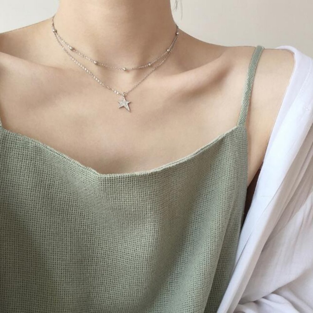 NEW 925 Sterling Silver Diamond Star Necklace V - Picture 3 of 8